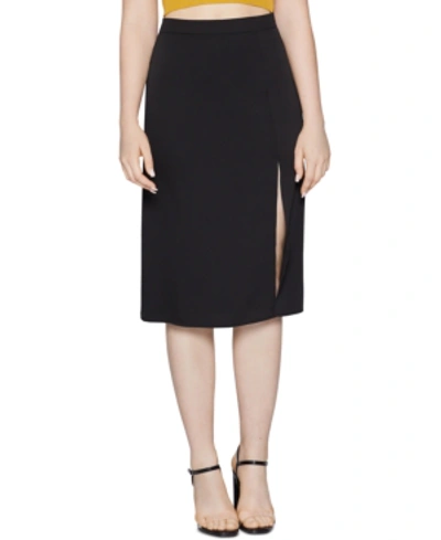 Shop Bcbgeneration Woven Front-slit Skirt In Black