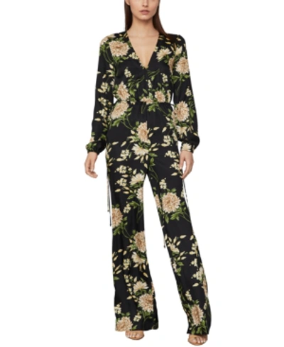 Shop Bcbgmaxazria Floral-print Wide-leg Jumpsuit In Black