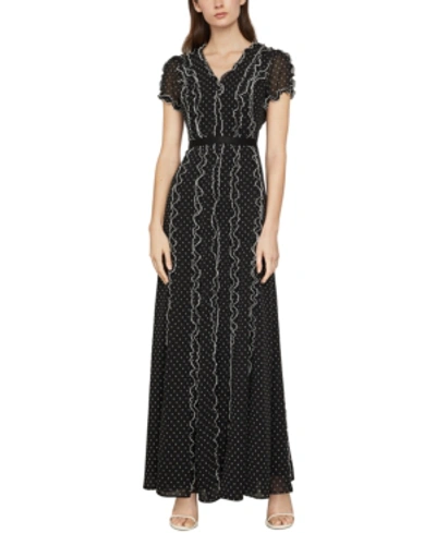 Shop Bcbgmaxazria Swiss-dot Ruffled Maxi Dress In Black Combo