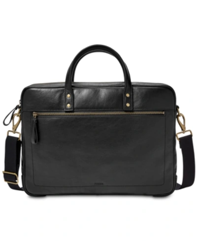 Shop Fossil Men's Haskell Leather Briefcase In Black