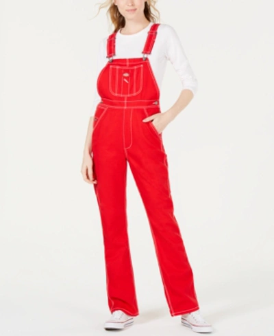 Shop Dickies Juniors' Denim Carpenter Overalls In Red