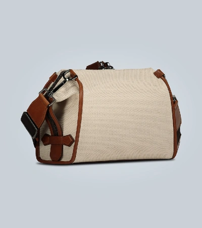 Shop Dolce & Gabbana Leather-trimmed Canvas Travel Bag In Neutrals