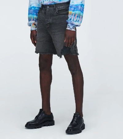 Shop Amiri Half Track Denim Shorts In Black