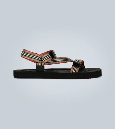 Shop Burberry Icon Stripe Webbing Sandals In Beige