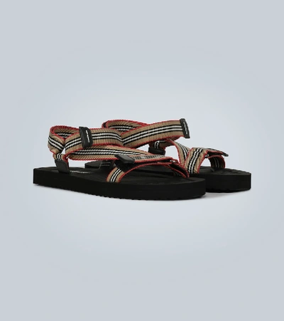 Shop Burberry Icon Stripe Webbing Sandals In Beige