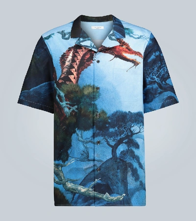 Shop Valentino Dragon Garden Cotton Shirt In Blue