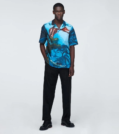 Shop Valentino Dragon Garden Cotton Shirt In Blue