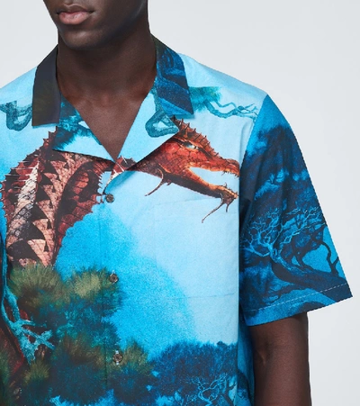 Shop Valentino Dragon Garden Cotton Shirt In Blue