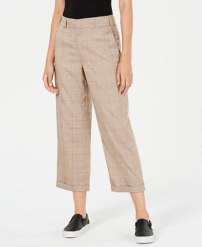 Shop Dickies Cropped Roll-hem Pants In Brown Tan Plaid