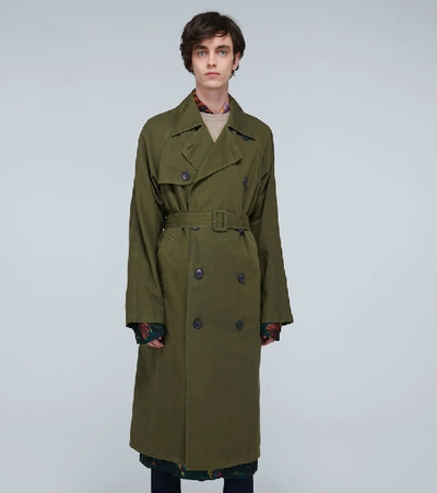 Shop Dries Van Noten Double-breasted Cotton Trench Coat In Green