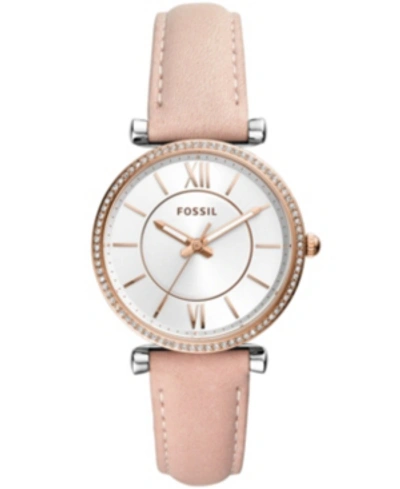 Shop Fossil Women's Carlie Blush Leather Strap Watch 35mm In Blush/silver