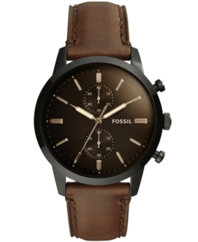 Shop Fossil Men's Chronograph Townsman Brown Leather Strap Watch 44mm In Brown/black