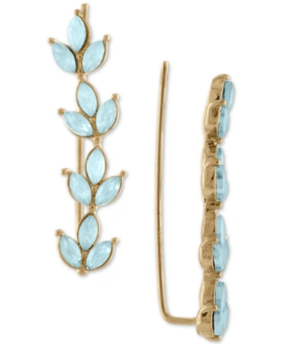 Shop Rachel Rachel Roy Gold-tone Colored Stone Leaf Climber Earrings In Blue