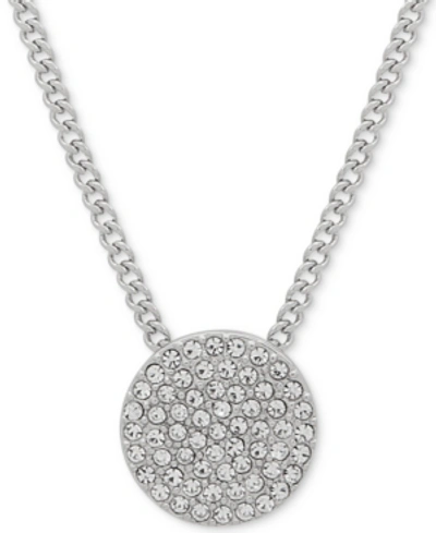 Shop Dkny Pave Disc 19" Pendant Necklace In Silver