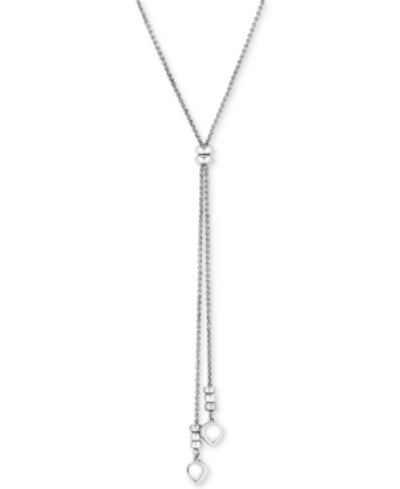 Shop Lucky Brand Imitation Mother-of-pearl Stone Lariat Necklace In Silver