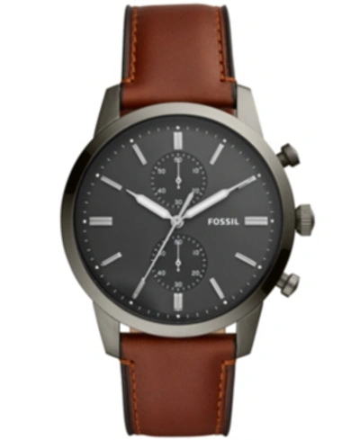 Shop Fossil Men's Townsman Brown Leather Strap Watch 44mm In Brown/grey