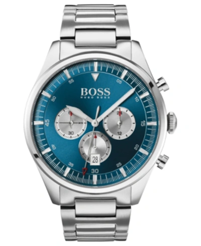 Shop Hugo Boss Men's Chronograph Pioneer Stainless Steel Bracelet Watch 44mm In Silver