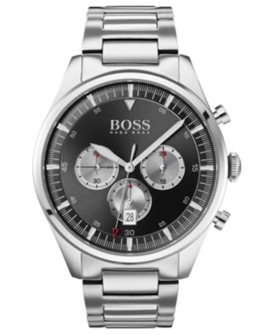 Shop Hugo Boss Men's Chronograph Pioneer Stainless Steel Bracelet Watch 44mm In Silver