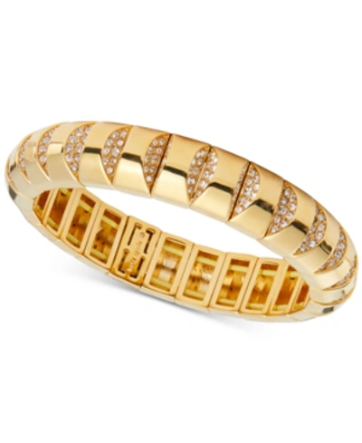 Shop Kate Spade Gold-tone Pave Stretch Bracelet In Clear/gold