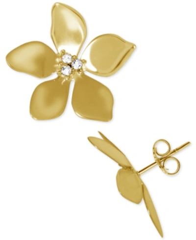 Shop Essentials Crystal Flower Stud Silver Plate Earrings In Gold