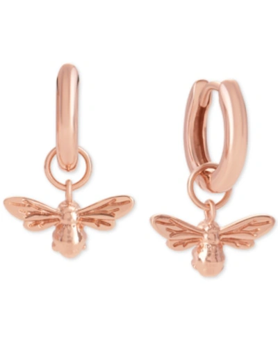 Shop Olivia Burton Lucky Bee Huggie Hoop Earrings In Rose Gold