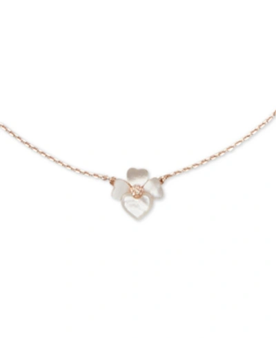 Shop Kate Spade Rose Gold-tone Pave Flower 36" Pendant Necklace In Cream Multi/rose Gold