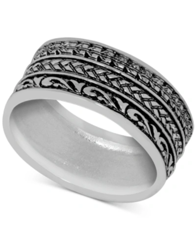 Shop Essentials Patterned Band Ring In Silver-plate