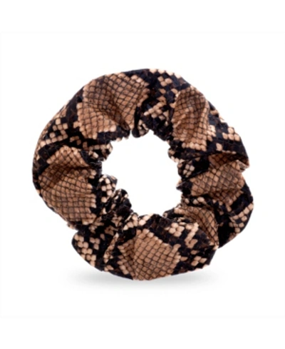 Shop Steve Madden Snake Skin Patterned Hair Scrunchie In Brown