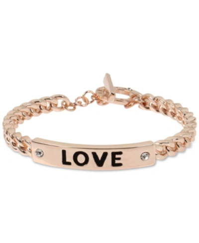 Shop Bcbgeneration Rose Gold-tone Pave Love Link Bracelet In Crystal/rose Gold