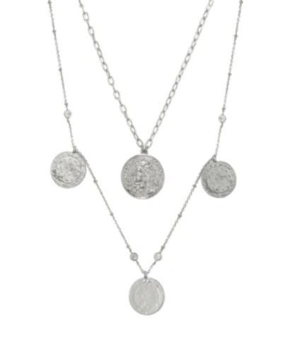 Shop Ettika Elite Coin And Crystal Layered Women's Necklace Set In Silver