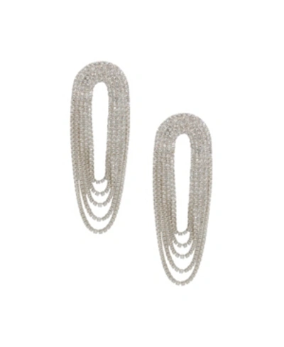 Ettika Crystal Draped Fringe Statement Earrings In Silver Tone In Silver