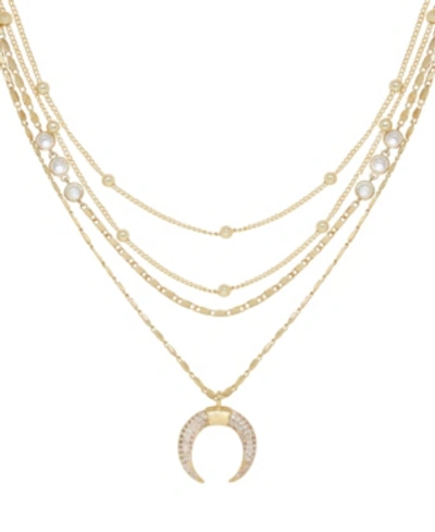 Shop Ettika Layered Chain Crescent Horn Women's Necklace In Gold