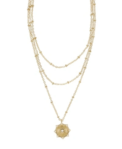 Ettika Compass Keepsake Layered 18k Gold Plated Necklace, 14-17 In Gold