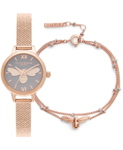 Shop Olivia Burton Women's Mini Lucky Bee Rose Gold-tone Stainless Steel Mesh Bracelet Watch 23mm Gift Set