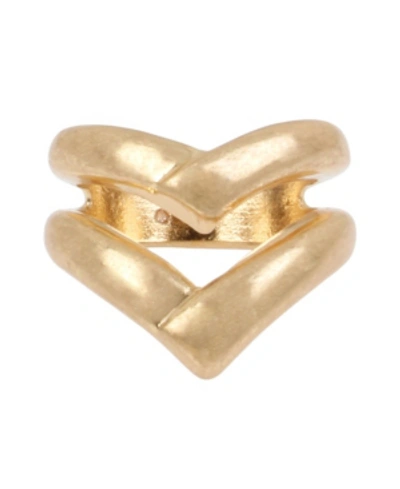 Shop Robert Lee Morris Soho Sculptural V Ring In Gold-tone Metal