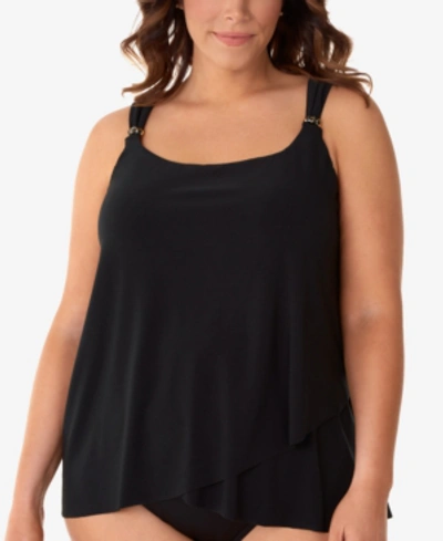 Shop Miraclesuit Plus Size Razzle Dazzle Asymmetrical-drape Tankini Top In Black