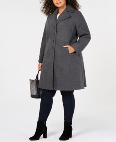 Shop Tommy Hilfiger Plus Size Single-breasted Peacoat, Created For Macy's In Medium Heather Grey