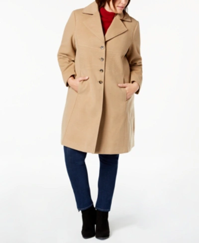 Shop Tommy Hilfiger Plus Size Single-breasted Peacoat, Created For Macy's In Camel