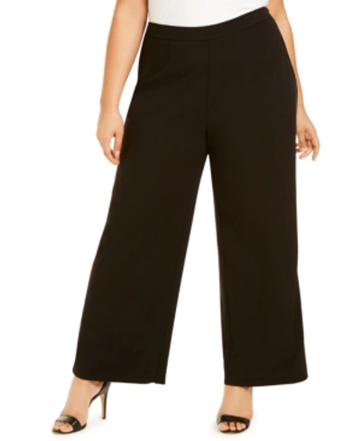 Shop Adrianna Papell Plus Size Tuxedo-stripe Dress Pants In Black