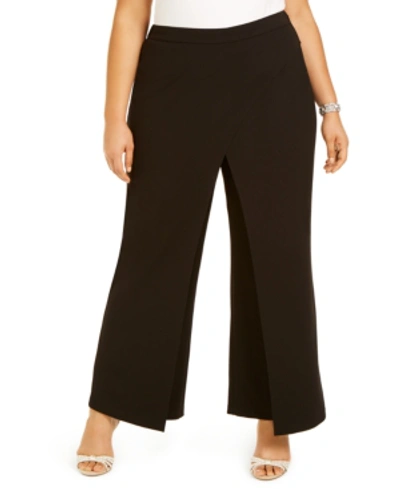 Shop Adrianna Papell Plus Size Draped Dress Pants In Black