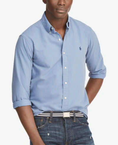 Shop Polo Ralph Lauren Men's Classic-fit Garment-dyed Oxford Shirt In Bastille Blue