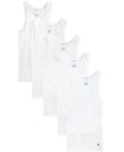 Shop Polo Ralph Lauren Men's Cotton Undershirt Tank Top 5-pack In White/cruise Navy Pony