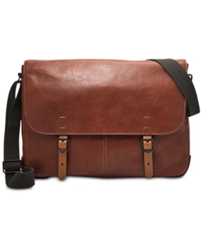 Shop Fossil Men's Buckner Leather Messenger Bag In Cognac