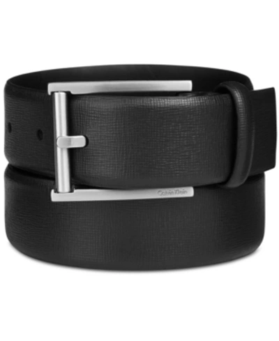 Shop Calvin Klein Men's Leather Feather-edge Belt In Black