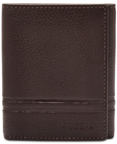 Shop Fossil Men's Wilder Leather Tri-fold Wallet In Dark Brown