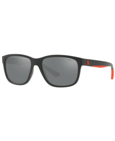 Shop Polo Ralph Lauren Sunglasses, Ph4142 57 In Matte Black / Silver Mirror