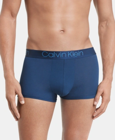 Shop Calvin Klein Men's Ultra-soft Modal Trunks In Blue Shadow W/ White Logo