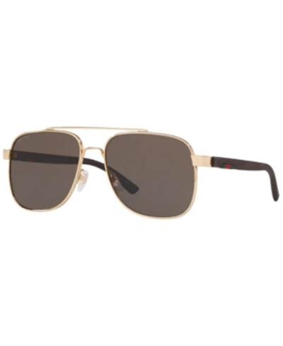 Shop Gucci Sunglasses, Gg0422s 60 In Gold Shiny / Brown
