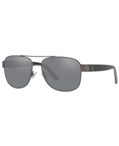 Shop Polo Ralph Lauren Sunglasses, Ph3122 59 In Matte Dark Gunmetal/light Grey Mirror Black