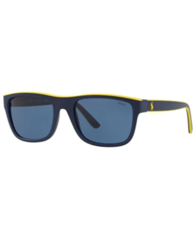 Shop Polo Ralph Lauren Sunglasses, Ph4145 56 In Matte Blue/rubber Yellow/blue
